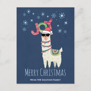 Cool Llama in Santa Hat met Snowflakes kerst Briefkaart