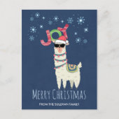 Cool Llama in Santa Hat met Snowflakes kerst Briefkaart (Voorkant)