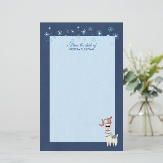 Cool Llama in Santa Hat met Snowflakes kerst Briefpapier (Staand voorkant)