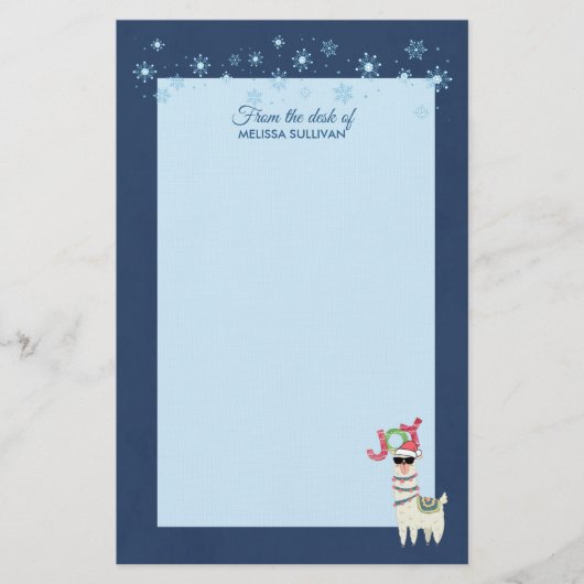 Cool Llama in Santa Hat met Snowflakes kerst Briefpapier (Voorkant)