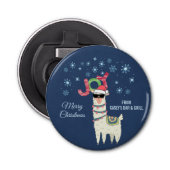 Cool Llama in Santa Hat met Snowflakes kerst Button Flesopener (Voorkant)
