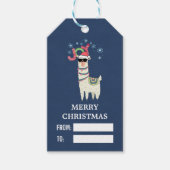 Cool Llama in Santa Hat met Snowflakes kerst Cadeaulabel (Voorkant)