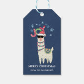 Cool Llama in Santa Hat met Snowflakes kerst Cadeaulabel (Voorkant)