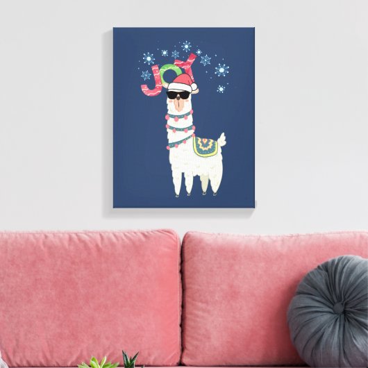 Cool Llama in Santa Hat met Snowflakes kerst Canvas Afdruk (Insitu (Woonkamer))