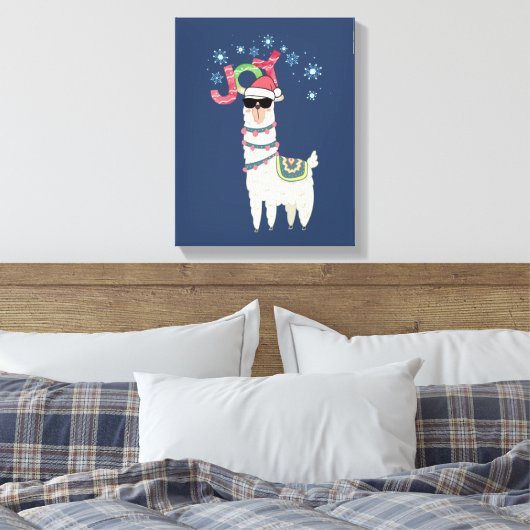 Cool Llama in Santa Hat met Snowflakes kerst Canvas Afdruk (Insitu (Slaapkamer))