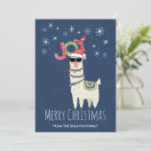 Cool Llama in Santa Hat met Snowflakes kerst Feestdagenkaart (Staand voorkant)