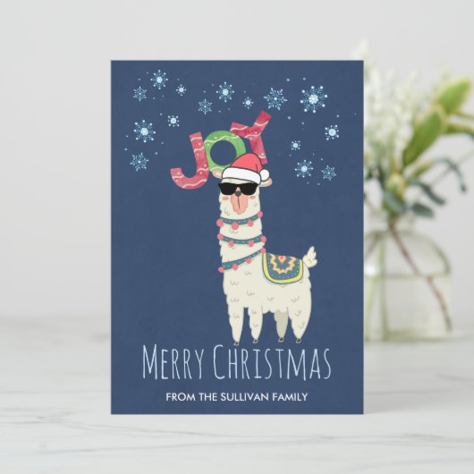 Cool Llama in Santa Hat met Snowflakes kerst Feestdagenkaart (Staand voorkant)