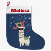 Cool Llama in Santa Hat met Snowflakes kerst Grote Kerstsok (Voorkant)