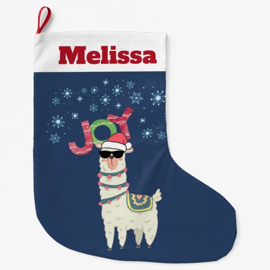 Cool Llama in Santa Hat met Snowflakes kerst Grote Kerstsok (Voorkant)