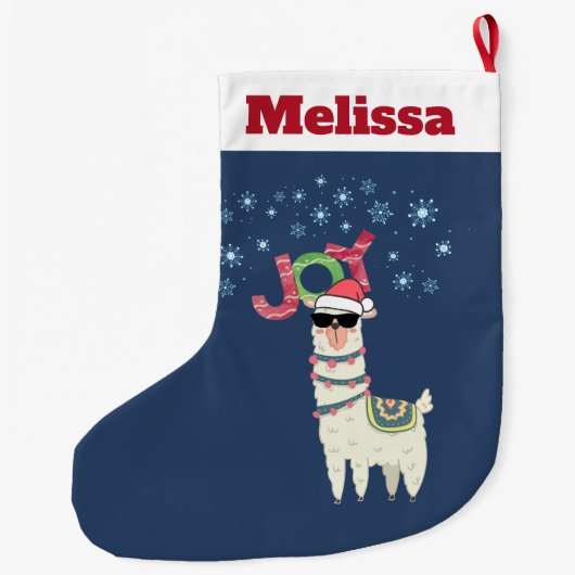 Cool Llama in Santa Hat met Snowflakes kerst Grote Kerstsok (Achterkant)