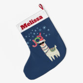 Cool Llama in Santa Hat met Snowflakes kerst Grote Kerstsok (Achterkant (Hangend))