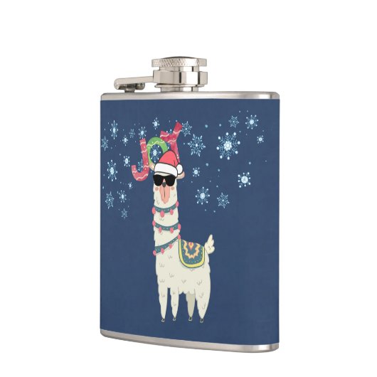 Cool Llama in Santa Hat met Snowflakes kerst Heupfles (Links)