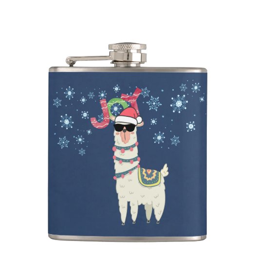 Cool Llama in Santa Hat met Snowflakes kerst Heupfles (Voorkant)