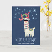Cool Llama in Santa Hat met Snowflakes kerst Kaart (Gele Bloem)