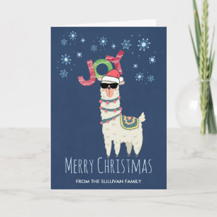 Cool Llama in Santa Hat met Snowflakes kerst Kaart