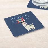 Cool Llama in Santa Hat met Snowflakes kerst Kartonnen Onderzetters (Schuin)