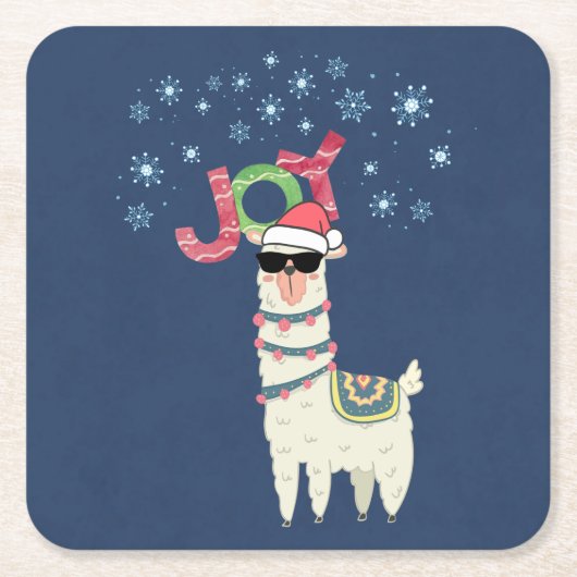 Cool Llama in Santa Hat met Snowflakes kerst Kartonnen Onderzetters (Voorkant)