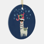 Cool Llama in Santa Hat met Snowflakes kerst Keramisch Ornament (Rechts)