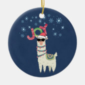 Cool Llama in Santa Hat met Snowflakes kerst Keramisch Ornament (Voorkant)