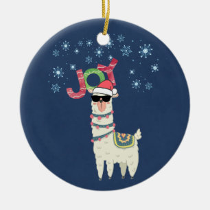 Cool Llama in Santa Hat met Snowflakes kerst Keramisch Ornament