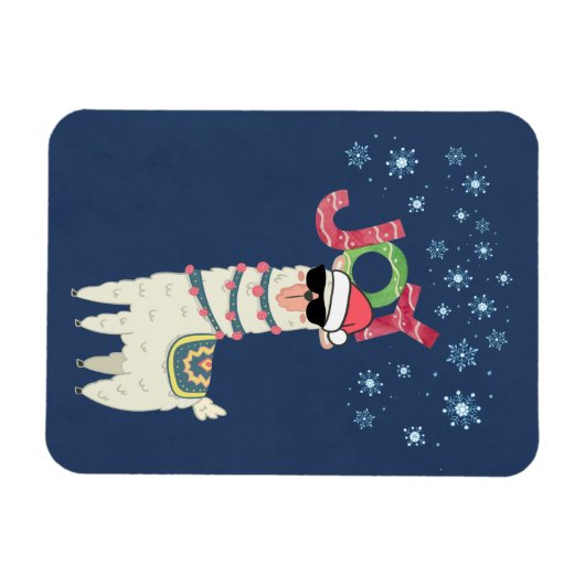 Cool Llama in Santa Hat met Snowflakes kerst Magneet (Horizontaal)