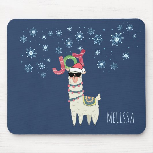 Cool Llama in Santa Hat met Snowflakes kerst Muismat (Voorkant)