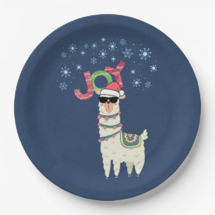 Cool Llama in Santa Hat met Snowflakes kerst Papieren Bordje