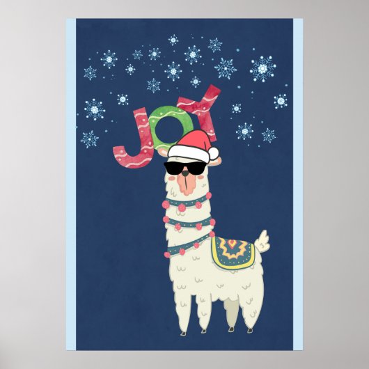 Cool Llama in Santa Hat met Snowflakes kerst Poster (Voorkant)