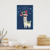 Cool Llama in Santa Hat met Snowflakes kerst Poster (Keuken)