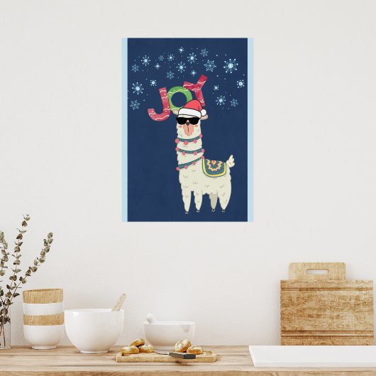 Cool Llama in Santa Hat met Snowflakes kerst Poster (Keuken)