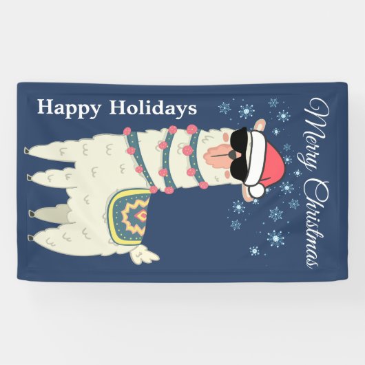 Cool Llama in Santa Hat met Snowflakes kerst Spandoek (Horizontaal)