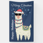 Cool Llama in Santa Hat met Snowflakes kerst Spandoek (Verticaal)