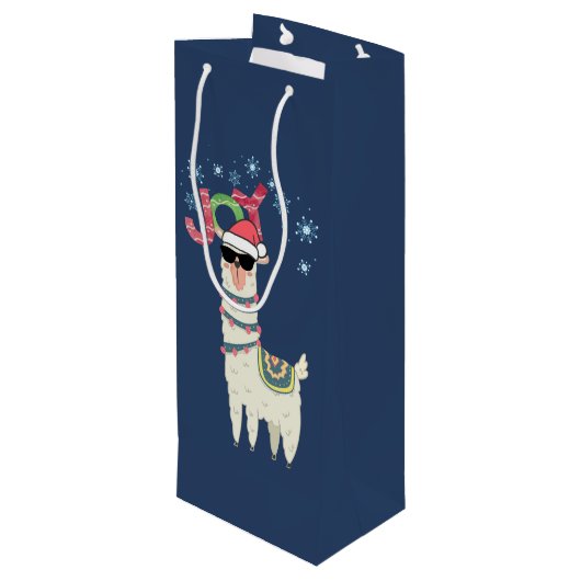 Cool Llama in Santa Hat met Snowflakes kerst Wijn Cadeautas (Achterkant Gekanteld)