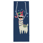 Cool Llama in Santa Hat met Snowflakes kerst Wijn Cadeautas (Achterkant)