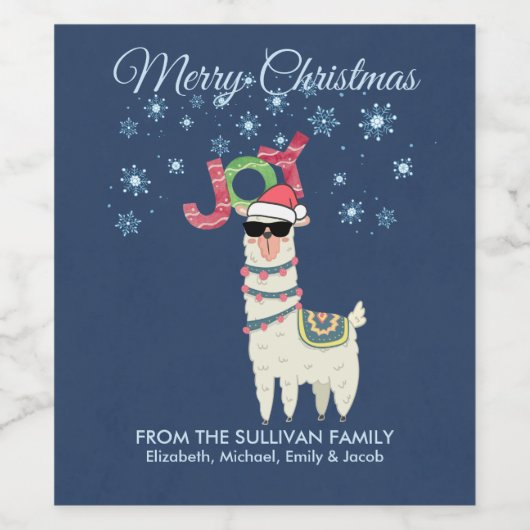 Cool Llama in Santa Hat met Snowflakes kerst Wijn Etiket (Enkel label)