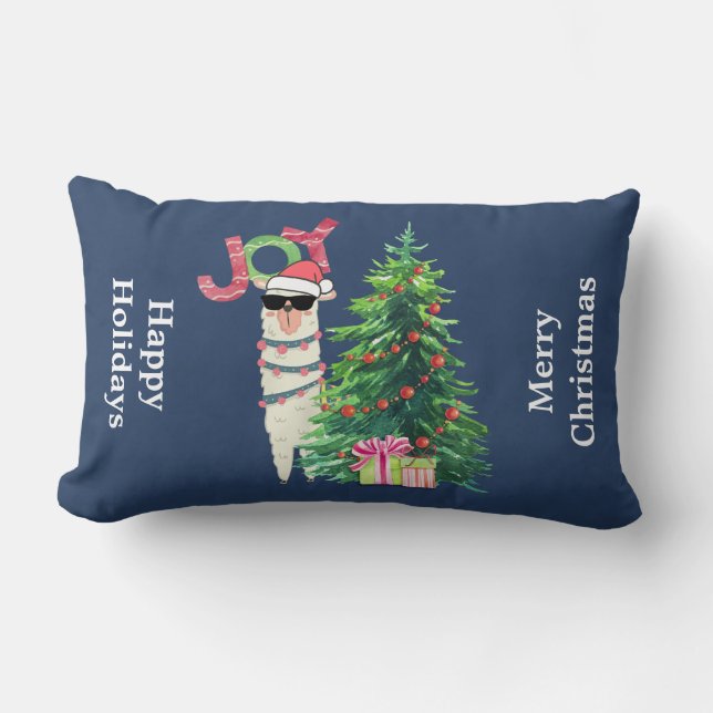 Cool Llama | Kerstboom met Cadeau Kussen (Voorkant)