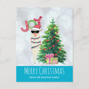 Cool Llama op Silver Bokeh en Icy Blue Kerstmis Briefkaart