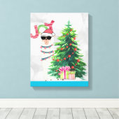 Cool Llama op Silver Bokeh en Icy Blue Kerstmis Canvas Afdruk (Insitu (Houten vloer))