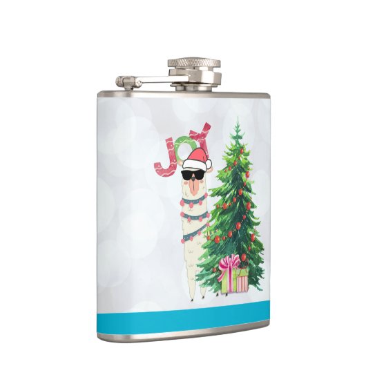 Cool Llama op Silver Bokeh en Icy Blue Kerstmis Heupfles (Rechts)