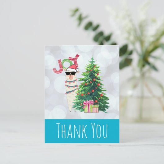 Cool Llama over Silver Bokeh en Icy Blue Dank je Briefkaart (Staand voorkant)