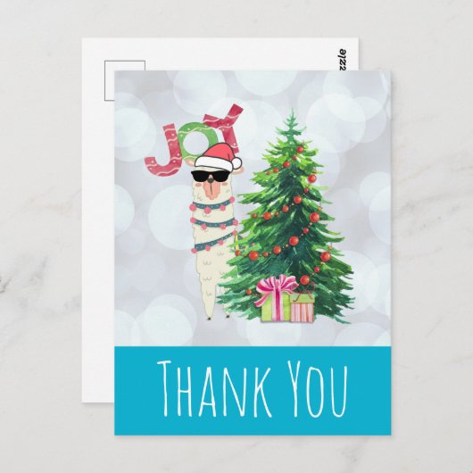 Cool Llama over Silver Bokeh en Icy Blue Dank je Briefkaart (Voorkant / Achterkant)