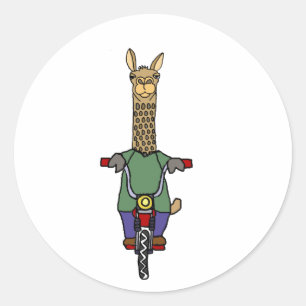 Cool Llama Riding Bicycle Cartoon Ronde Sticker