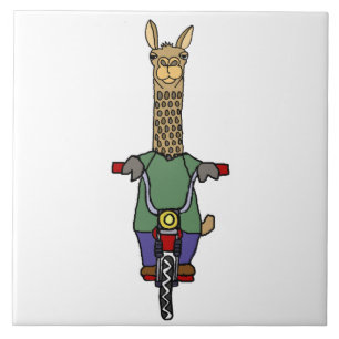 Cool Llama Riding Bicycle Cartoon Tegeltje