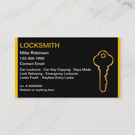 Cool Locksmith Gold House Key Business Cards Visitekaartje (Voorkant)