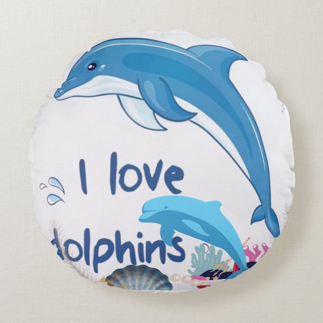 Cool Love Dolphins citaten Dolphin Lovers Rond Kussen (Voorkant)
