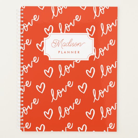 Cool Love Hearts in rood met Monogram Planner (Voorkant)