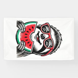 Cool luiaard die watermeloen eet spandoek