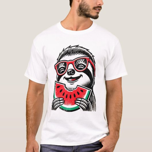 Cool luiaard eet watermeloen t-shirt (Voorkant)