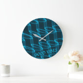 Cool Luminous Blue Wave Pattern Custom Text Grote Klok (Huis)