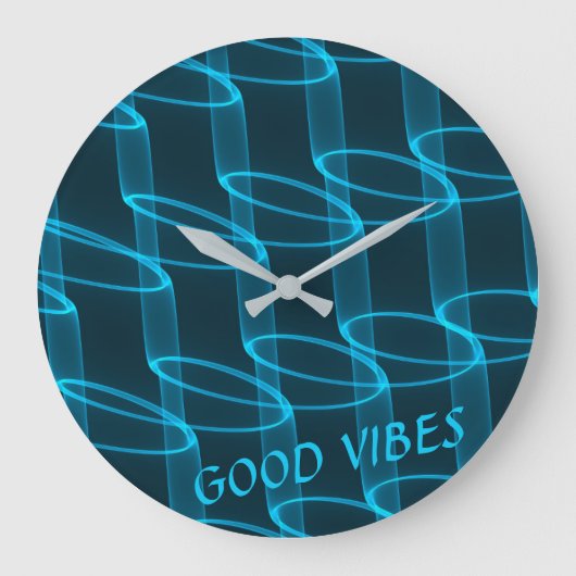 Cool Luminous Blue Wave Pattern Custom Text Grote Klok (Voorkant)